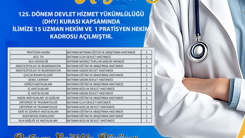 BATMAN’A 15 UZMAN HEKİM VE 1 TABİP ATANDI
