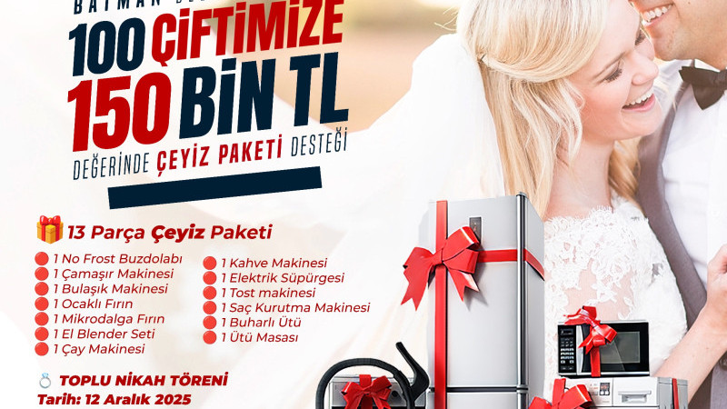 BELEDİYEDEN EVLENECEK ÇİFTLERE ÇEYİZ DESTEĞİ